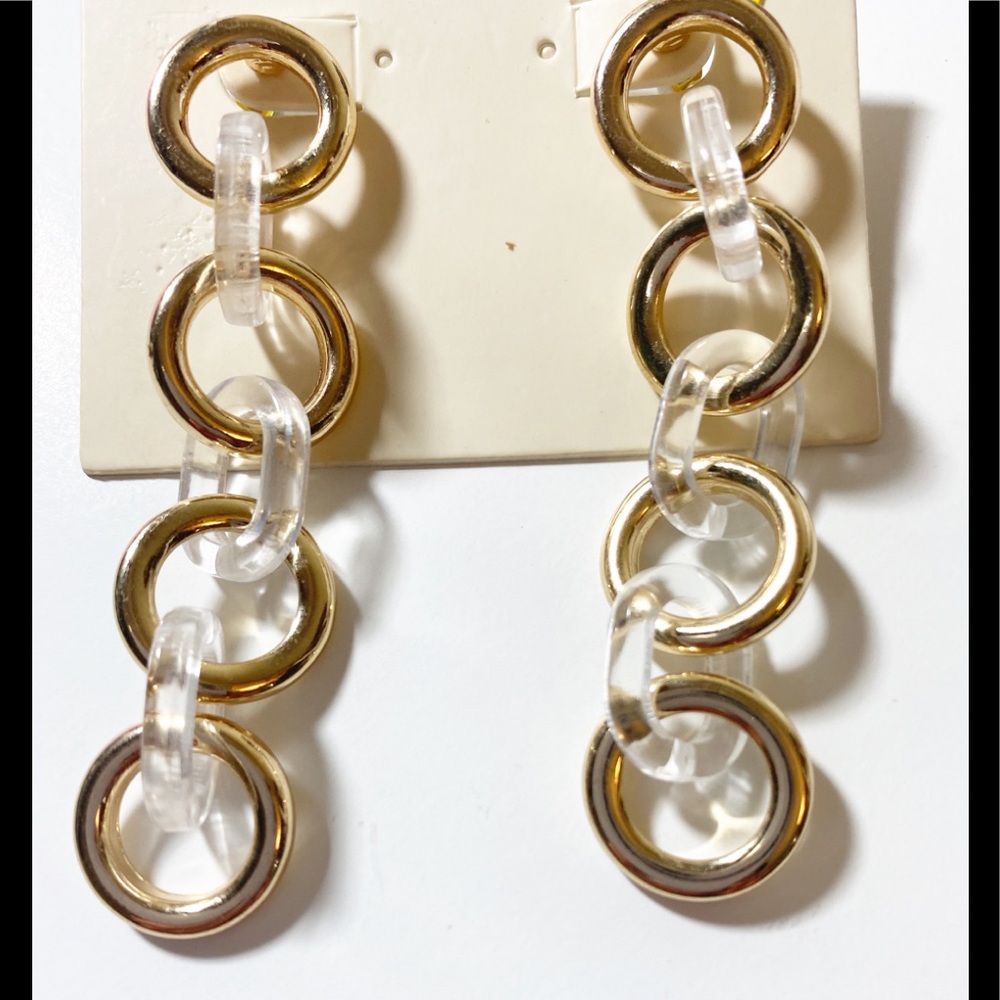 ❤️ 3/20 Gold And Clear Link Long Earrings